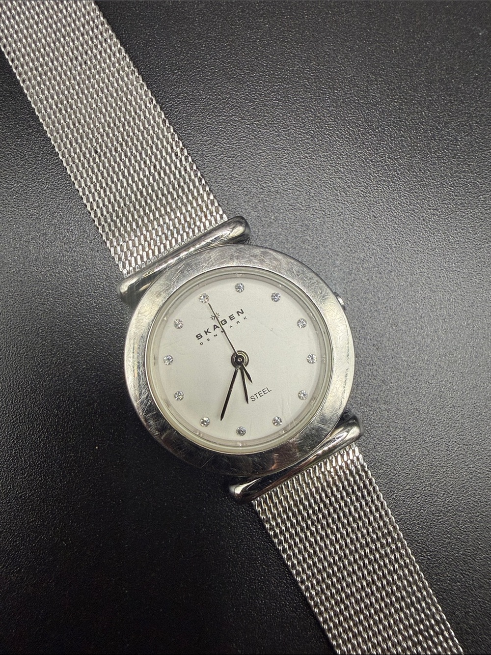 Skagen Silver Mesh Women's Watch with Crystal Markers